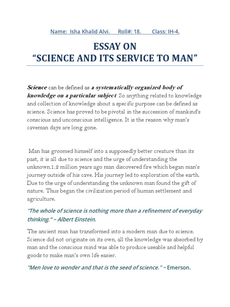 Science in Service of Man Essay | PDF | Science | Human