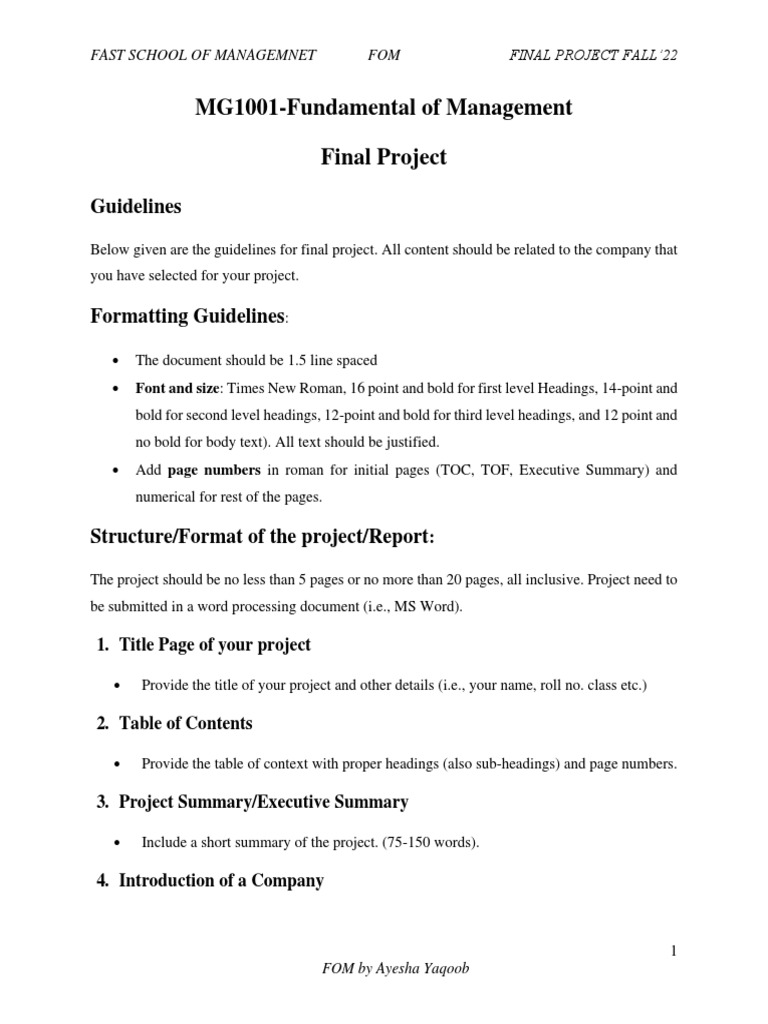 MG1001 Final Project Guidelines | PDF | Leadership | Human Resource ...