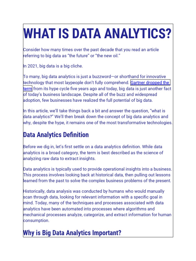 Understanding Data Analytics Basics | PDF | Analytics | Big Data