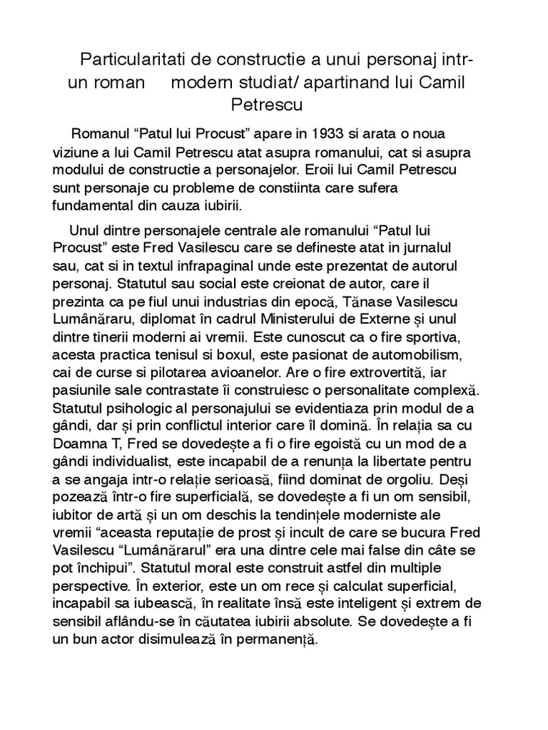 Patul Lui Procust Personaj | PDF