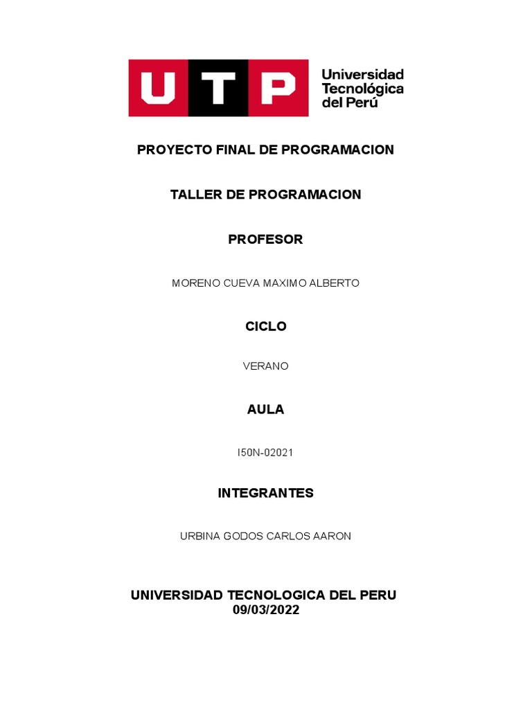 Proyecto Final de Programación UTP | PDF | Software | Ingeniería ...