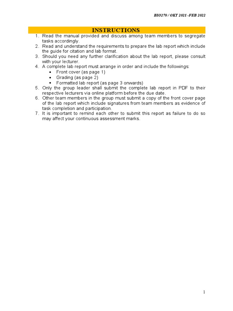 BIO270 Lab Report Guidelines | PDF | Apa Style