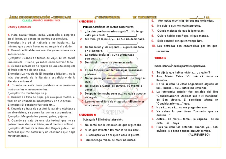 Ejercicios sobre puntos suspensivos | PDF | Artes del Lenguaje y ...