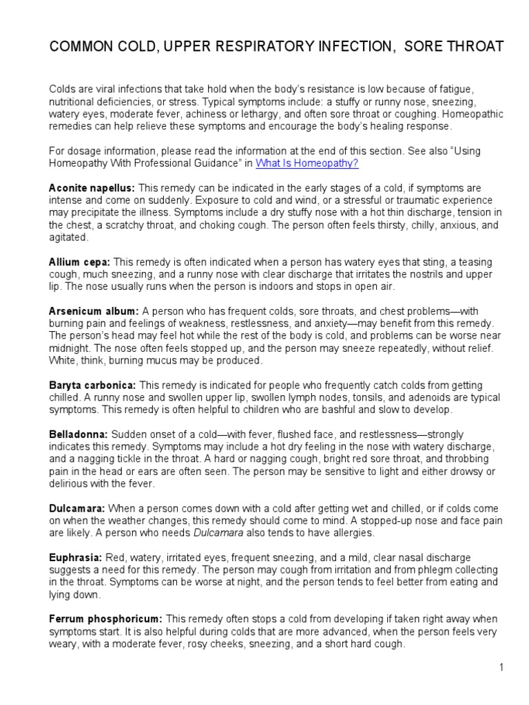 Common Cold, Upper Respiratory Infection, Sore Throat | PDF | Common ...