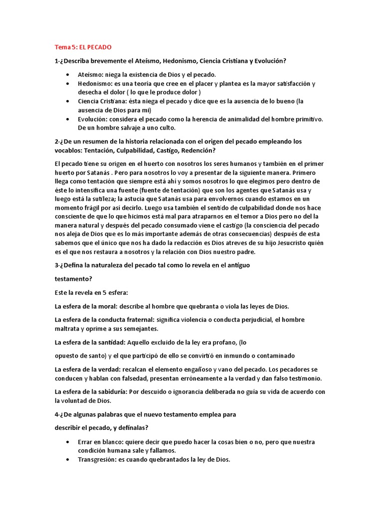 Tema 5 | PDF | Pecado | Creencia religiosa y doctrina