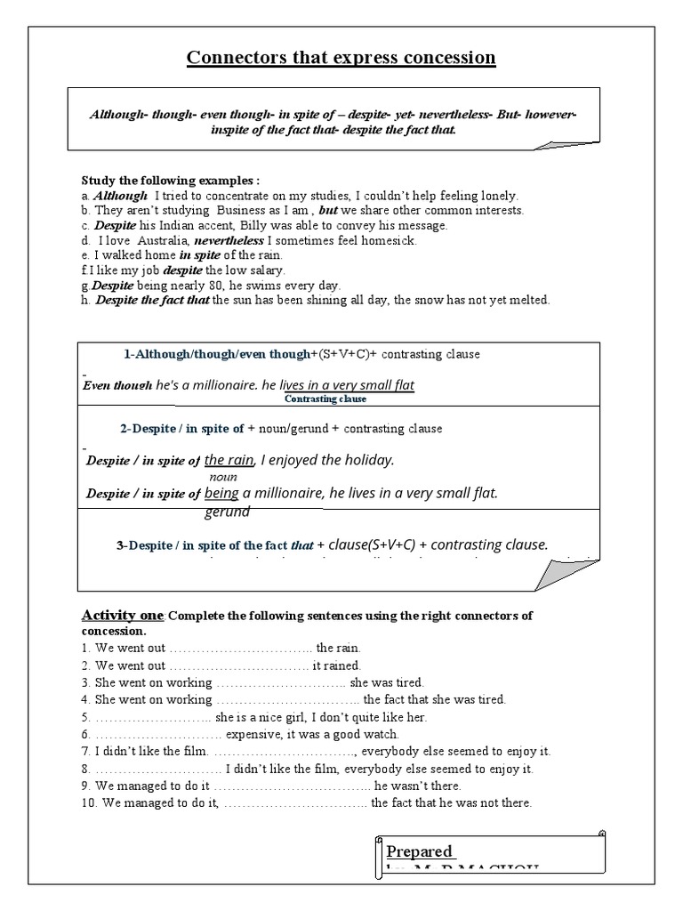 Concession Connectors in English | PDF | Linguistic Morphology ...