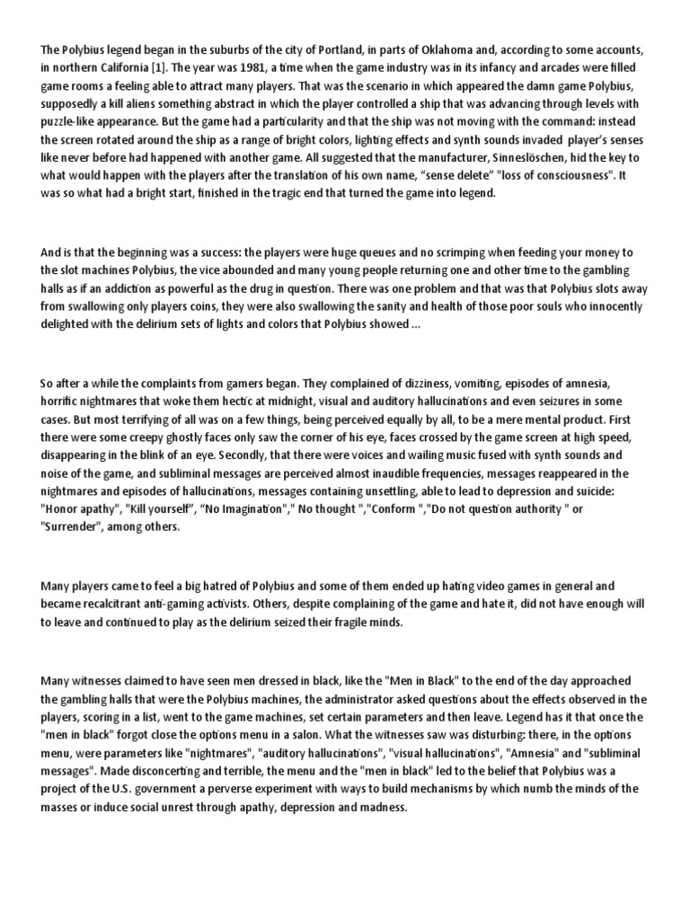 The Dark Legend of Polybius Game | PDF