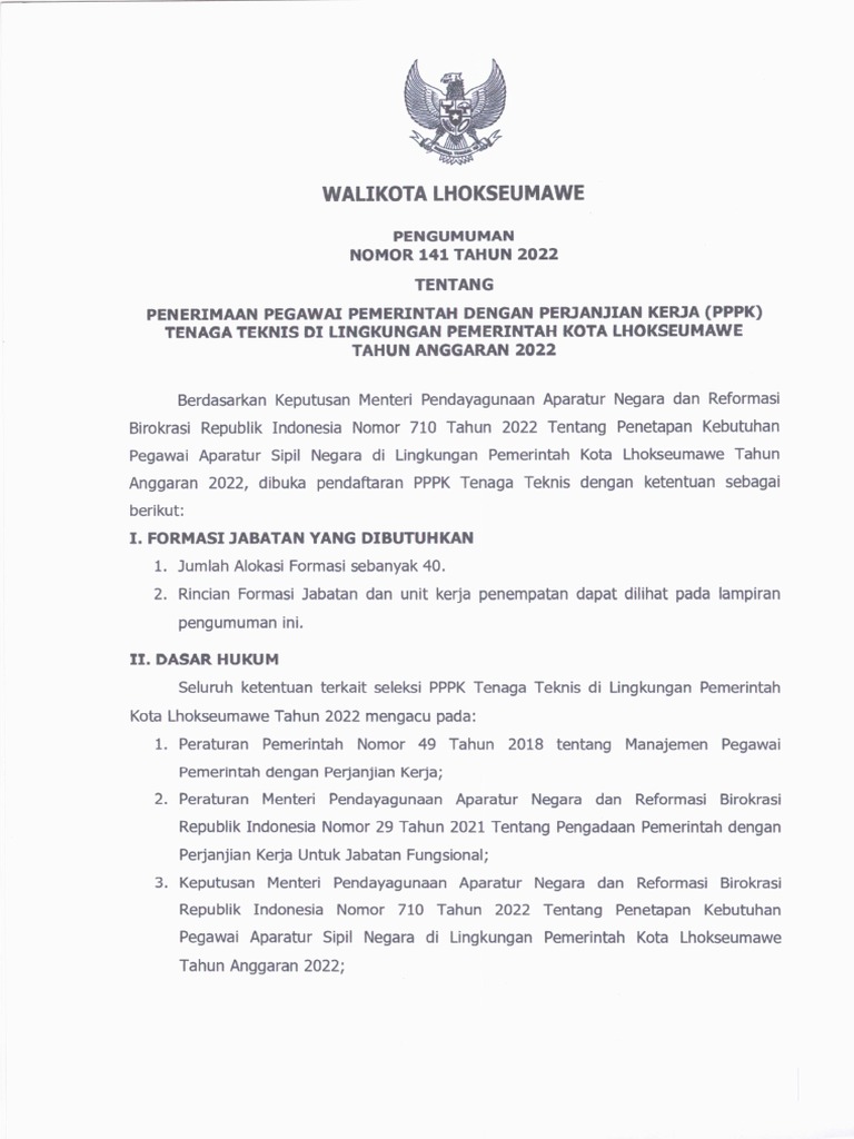 Pengumuman PPPK Formasi Teknis | PDF