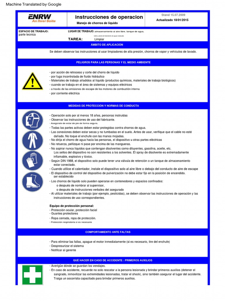 Instructions for Safe Operation of HighPressure Water Jets and Steam