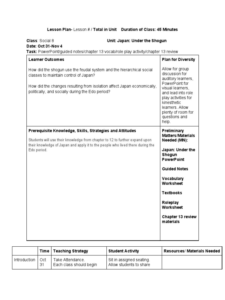 social 8 week 9 lesson plan PDF Teaching Method Vocabulary