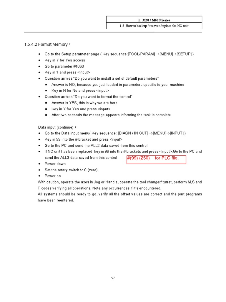 NC Parameters Setup for M60 Series | PDF