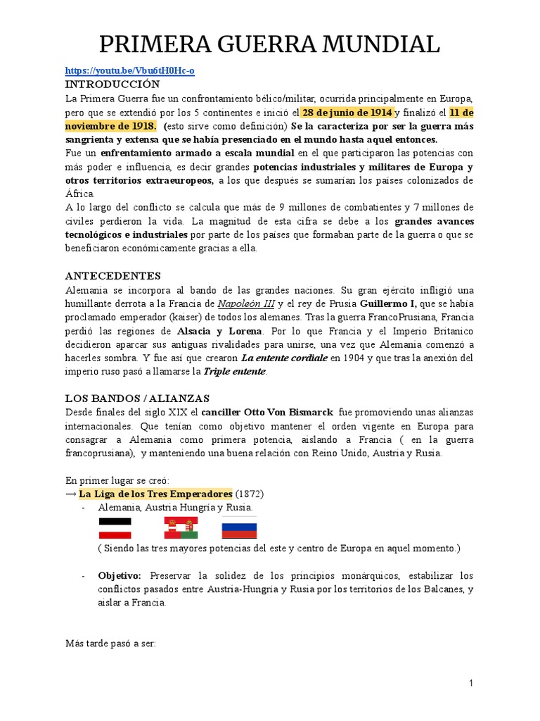 Causas y Desarrollo de la Primera Guerra Mundial | PDF | imperio Alemán ...