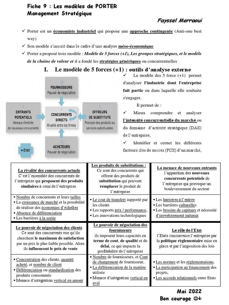 Modèles de Porter en Management Stratégique | PDF | Gestion stratégique ...