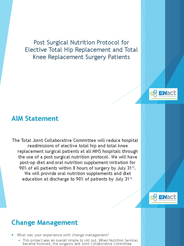 Post Surgical Nutrition Protocol Elective Total Hip Knee Replacement