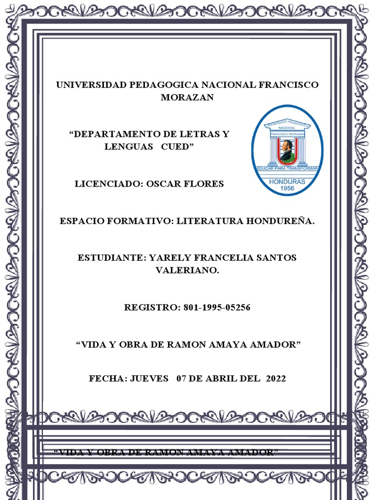 Vida y Obra de Ramon Amaya Amador | PDF