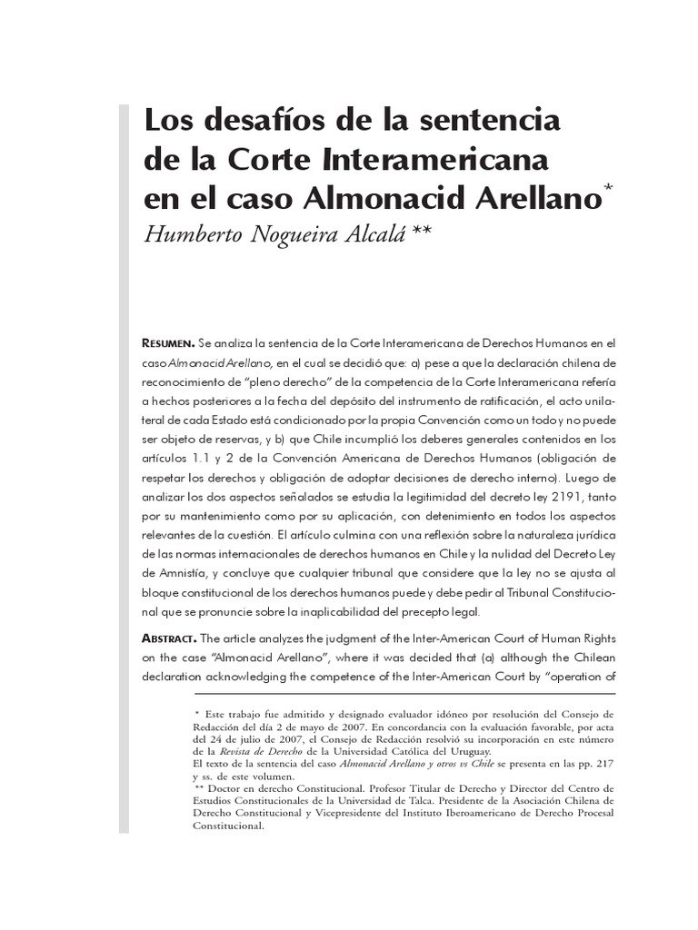 Los Desafíos de La Sentencia de La Corte Interamericana en El Caso Almonacid Arellano PDF