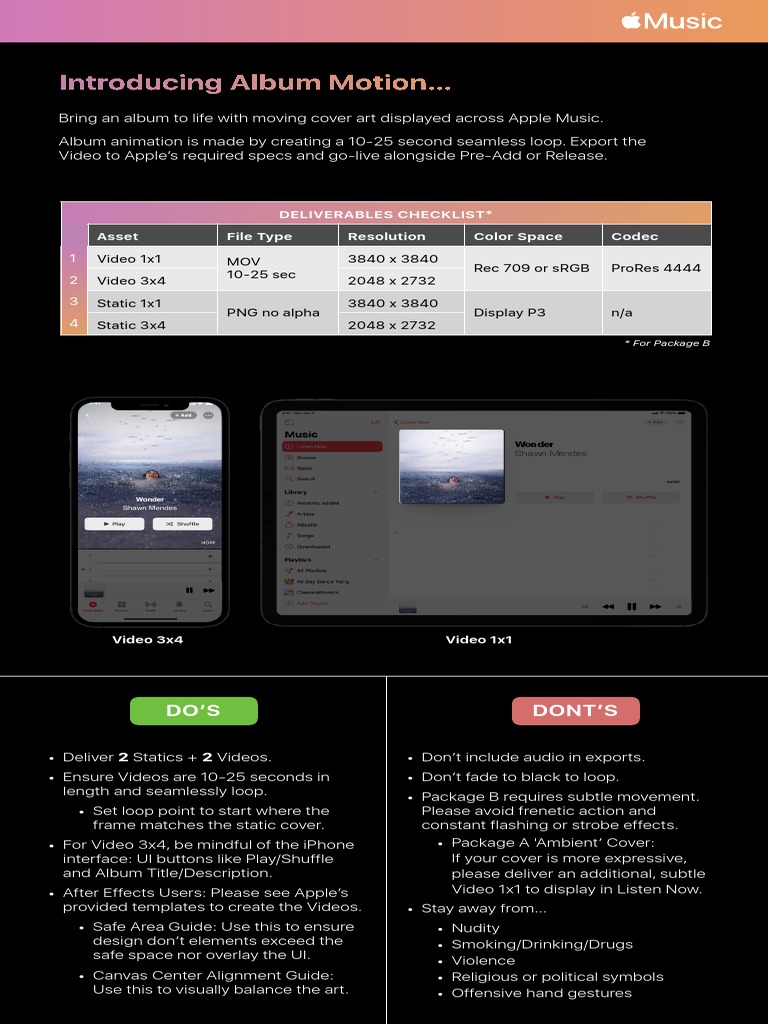 Apple Music Album Motion One Sheet Pdf
