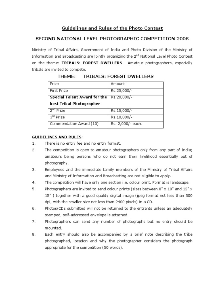 Tribal Photo Contest 2008 Rules | PDF | Photograph | Government Information