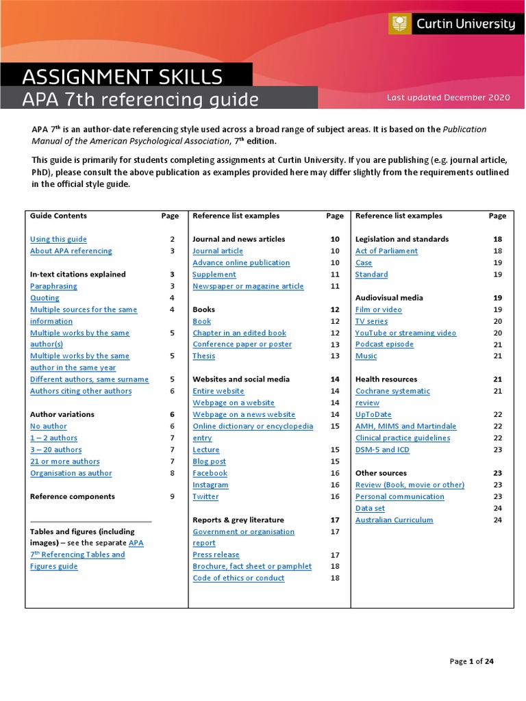 APA 7th Referencing Guide Dec 2020 | PDF | Citation | Thesis
