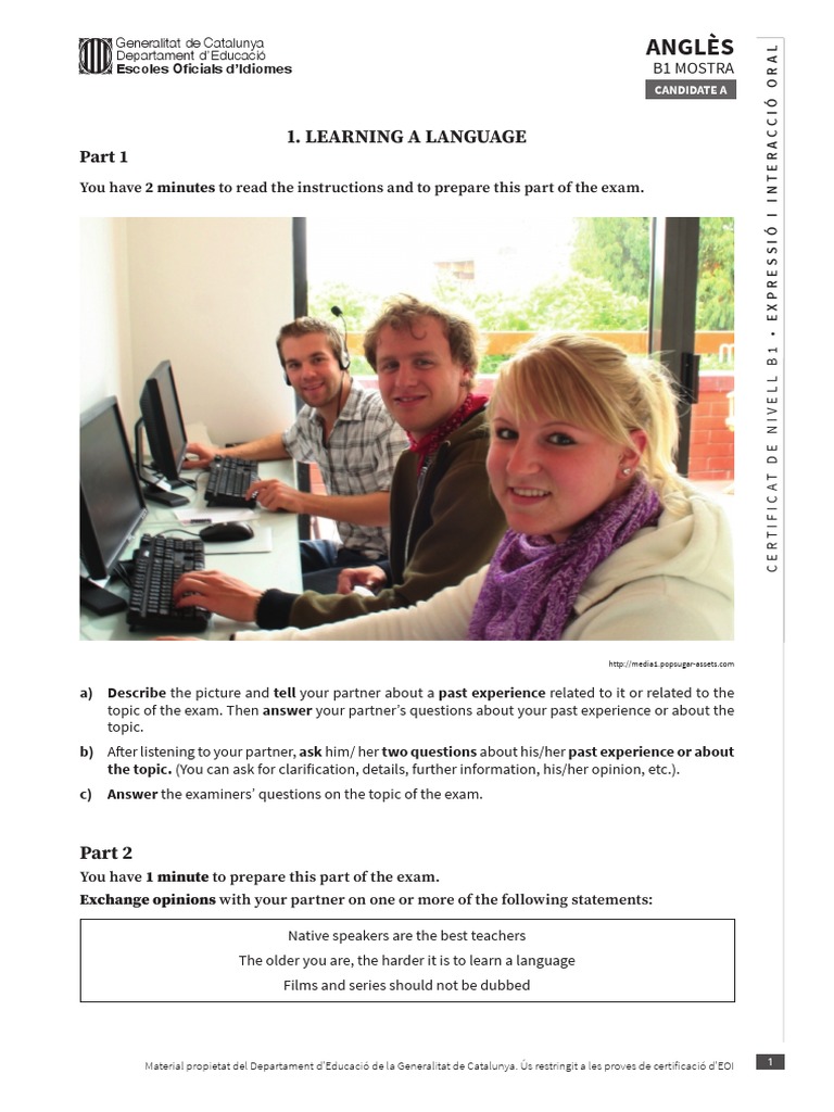 Examen Oral B1 | PDF | Test (Assessment) | Human Communication