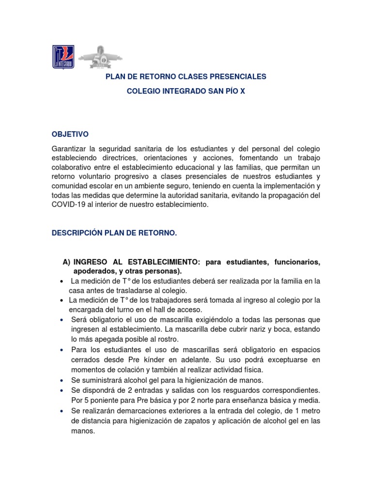 Plan de Retorno A Clases Presenciales 2021 CIT | PDF | Evaluación ...