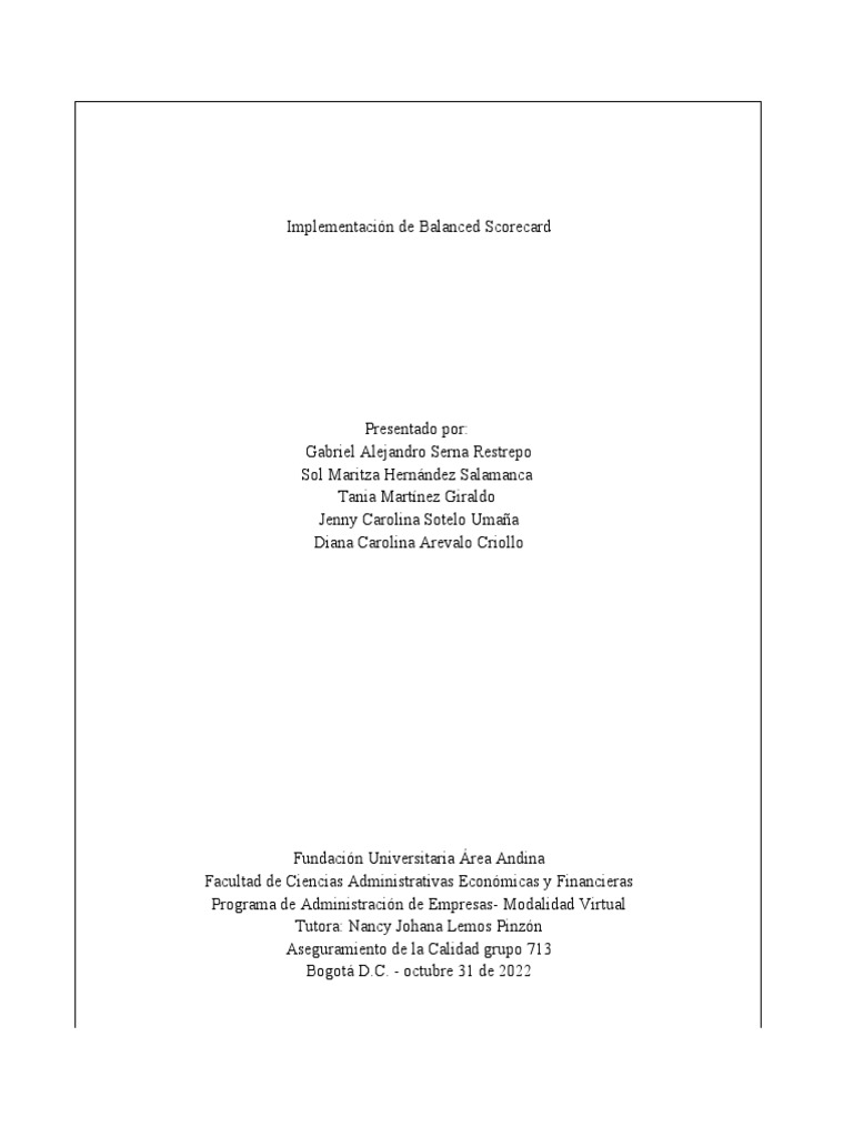 Implementación del Balanced Scorecard en Empresas | PDF | Calidad ...
