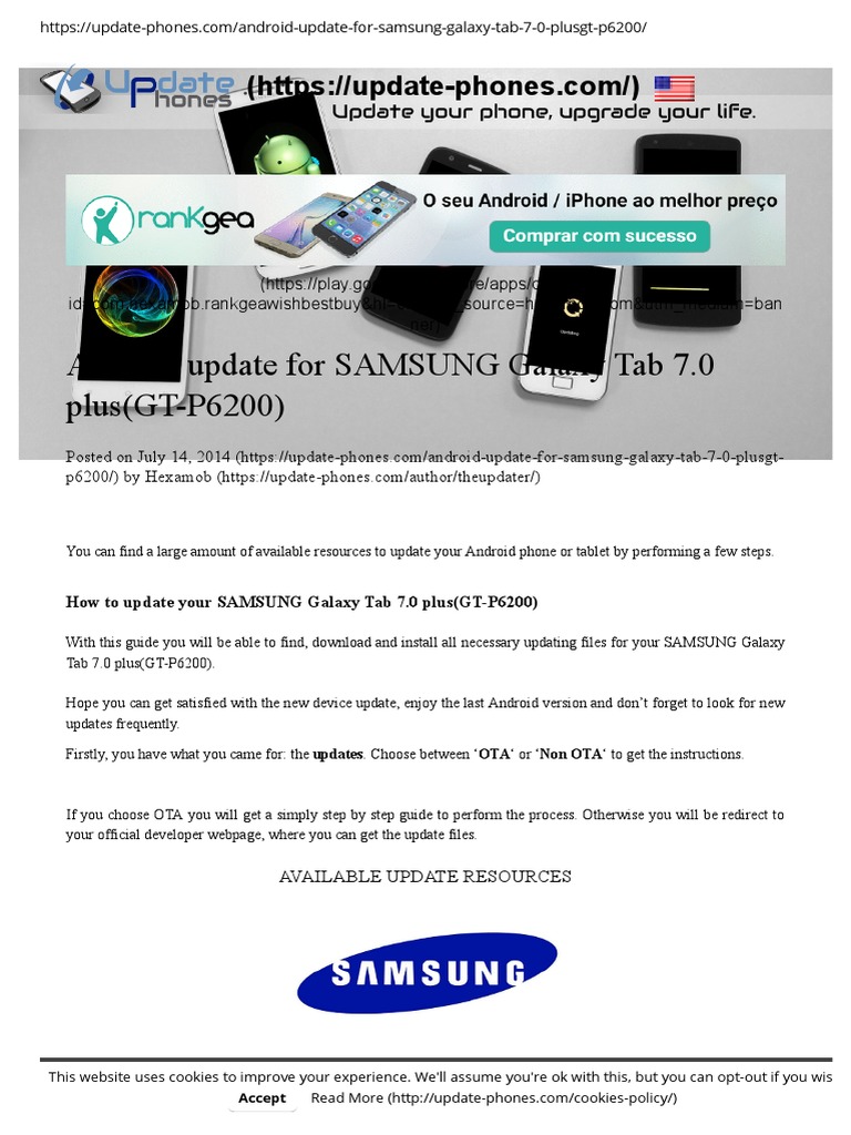 Android update for samsung galaxy tab 7 0 plus gt p6200 android