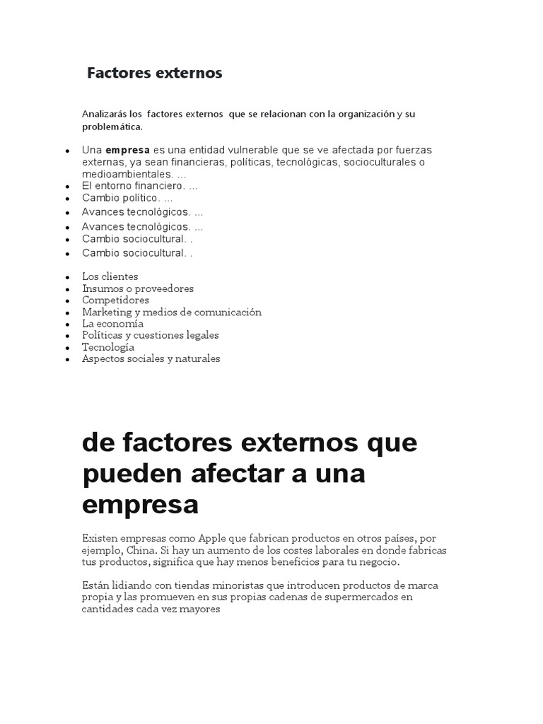 Factores Externos | PDF | Análisis FODA | Business