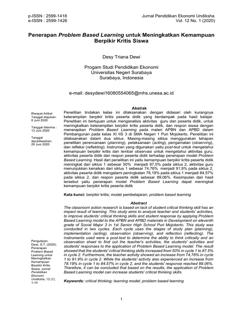 Problem Based Learning Tingkatkan Berpikir Kritis | PDF