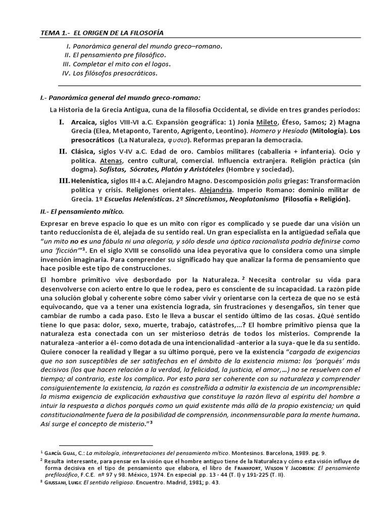1a El Origen De La Filosofía Pdf Pensamiento Antigua Grecia
