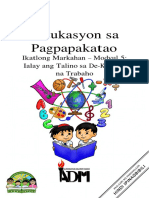 Edukasyon Sa Pagpapakatao: Ikatlong Markahan - Modyul 5: Ialay Ang Talino Sa De-Kalidad Na Trabaho