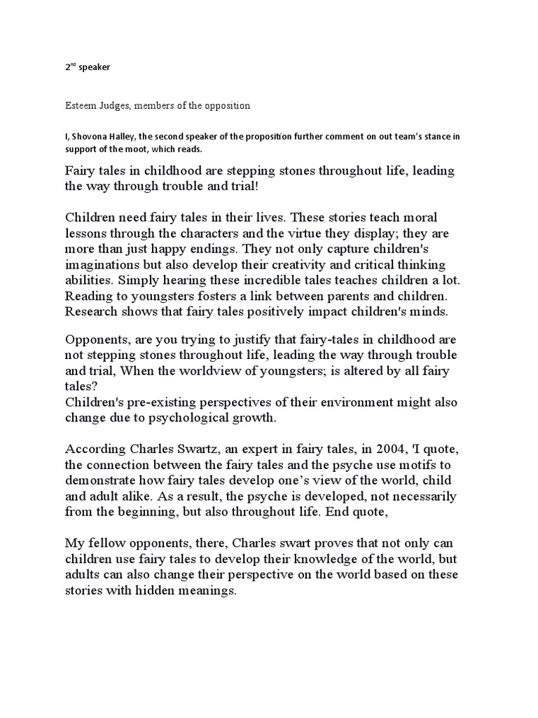 2nd speaker debate 23 pdf fairy tales behavioural sciences