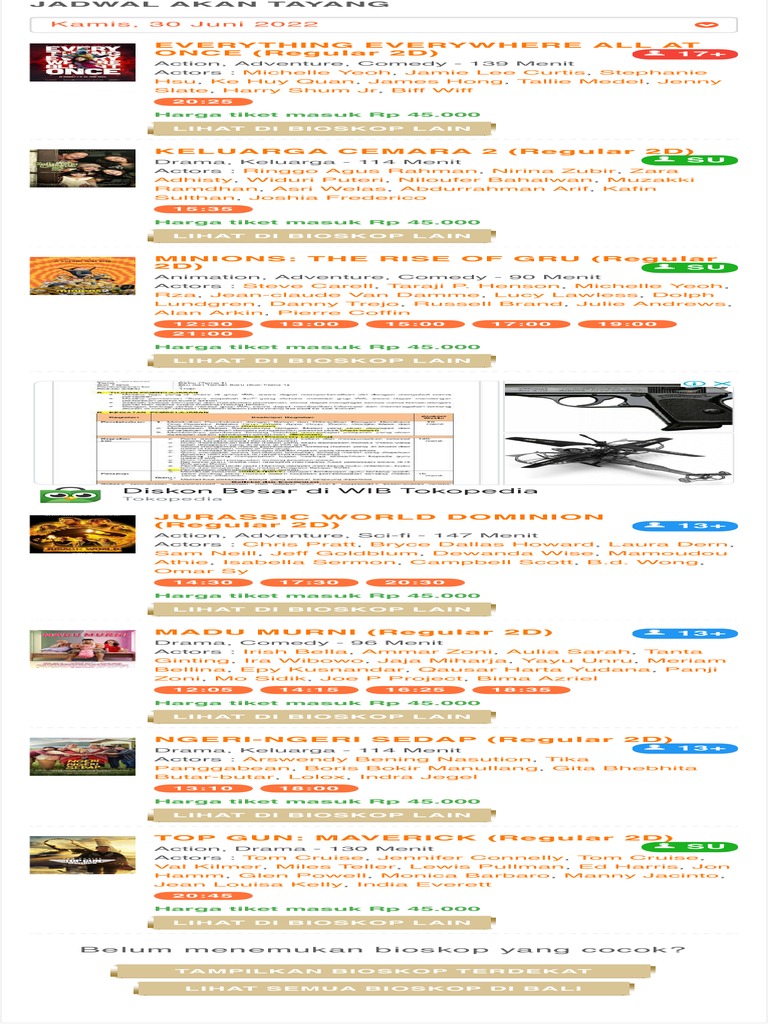 Jadwal film Samarinda hari ini: daftar dan harga tiket