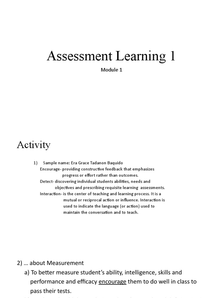 Assessment Learning 1 | PDF | Educational Assessment | Teachers