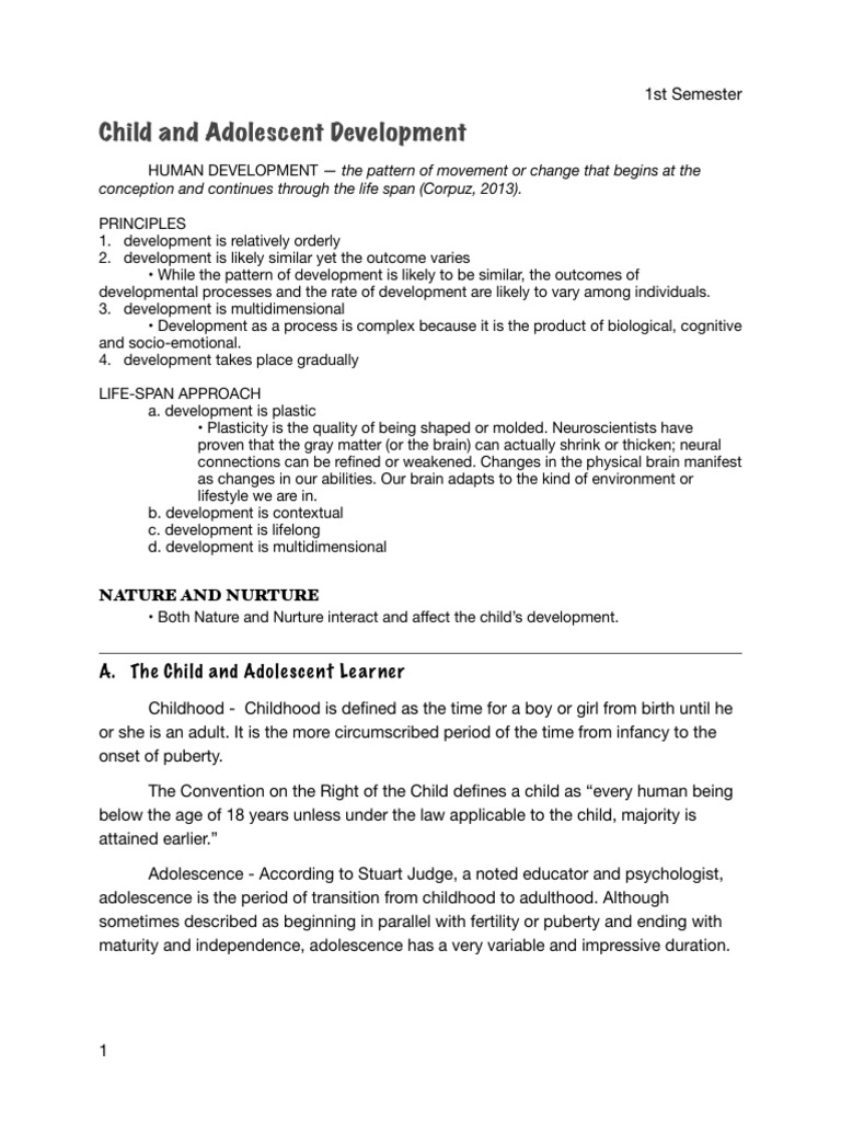 Summary - Child and Adolescent Development | PDF | Intellectual ...