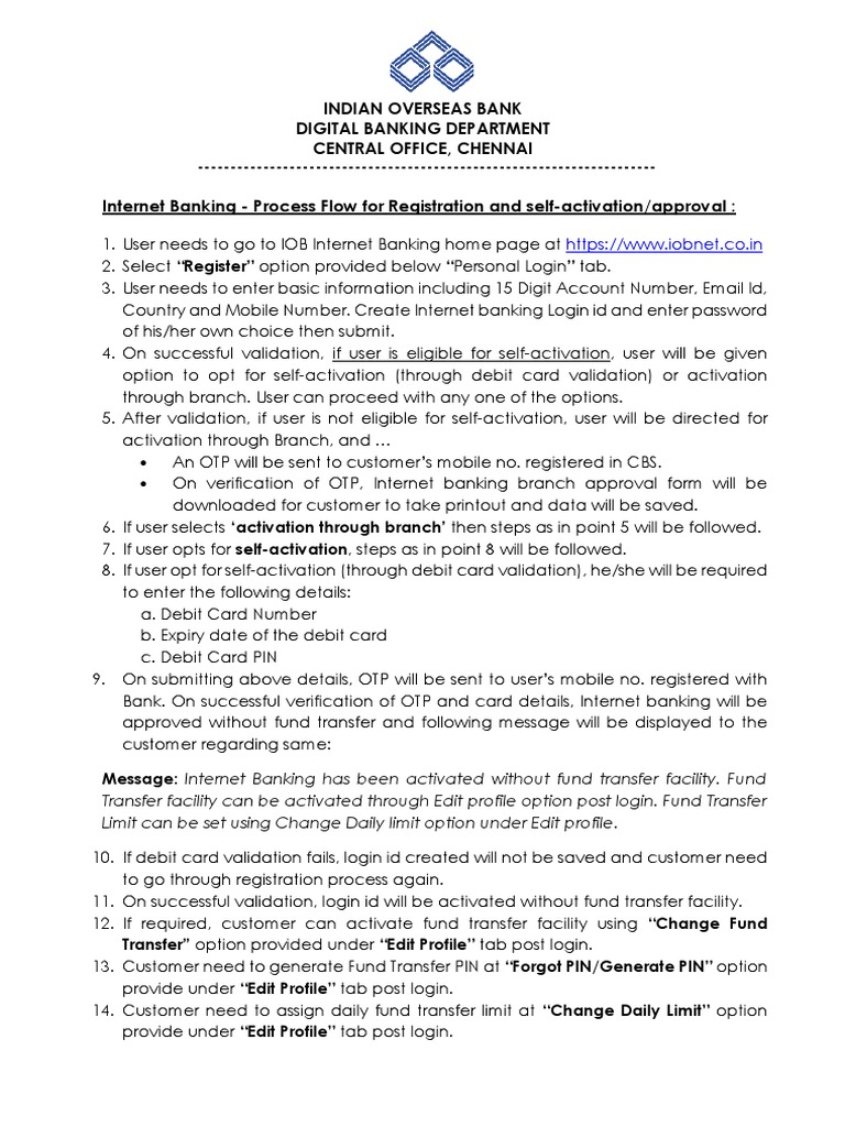 IOB Internet Banking Registration Guide | PDF | Banks & Banking ...