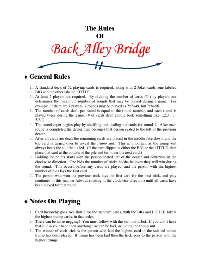 Back Alley Bridge PDF Contract Bridge Playing Cards