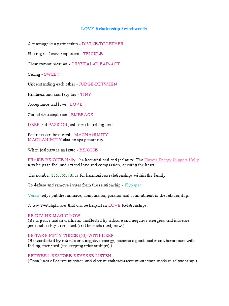 LOVE Relationship Switchwords | PDF | Love | Interpersonal Relationships