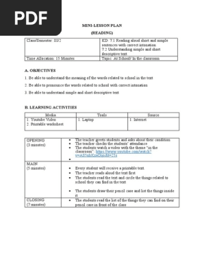 MINI LESSON PLAN (READING)