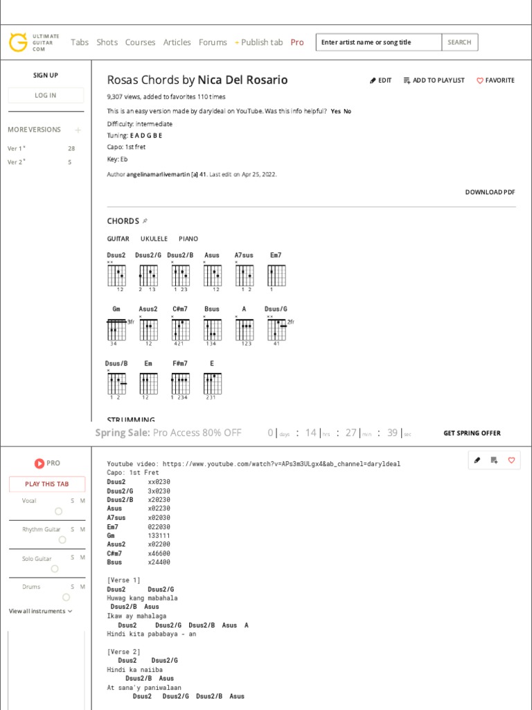 ROSAS CHORDS (Ver 2) by Nica Del Rosario | PDF | Guitars | European ...