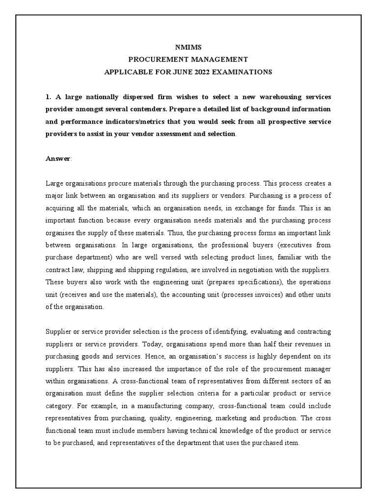 Procurement Management for Warehousing Selection | PDF | Supply Chain ...