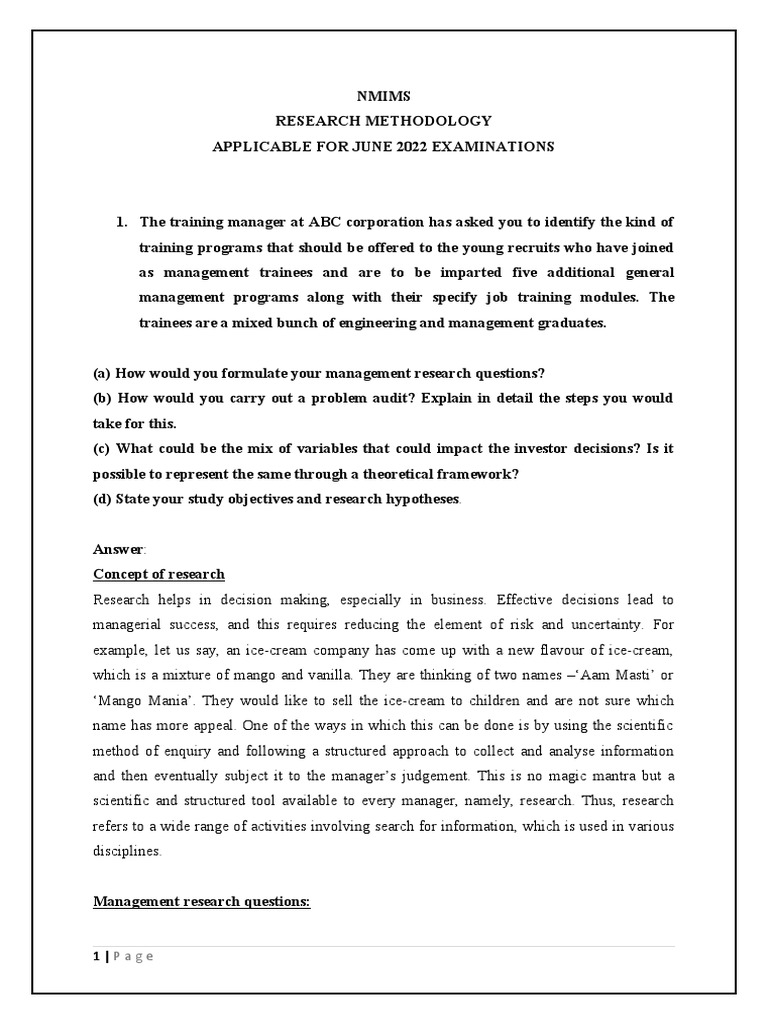 NMIMS Research Methodology Guide | PDF | Level Of Measurement | Theory