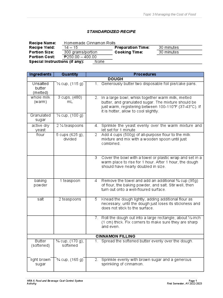 Standardized Recipe PDF Food And Drink Foods