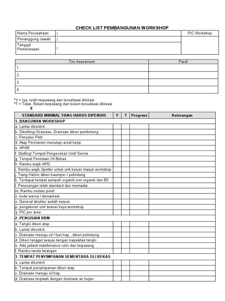 Checklist Pembangunan Workshop Lengkap | PDF