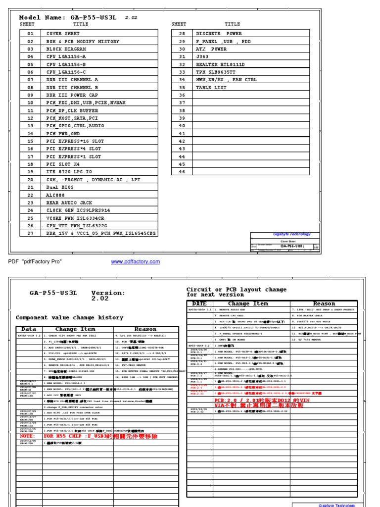 GA-P55-US3L PCB Change Log | PDF | Computer Engineering | Manufactured ...