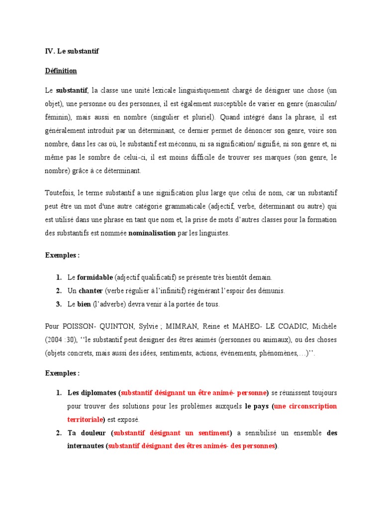 Comprendre le substantif en français | PDF