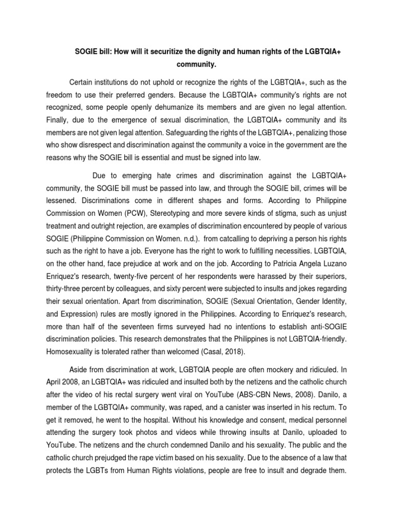 SOGIE Bill: Protecting LGBTQIA+ Rights | PDF | Discrimination | Hate Crimes