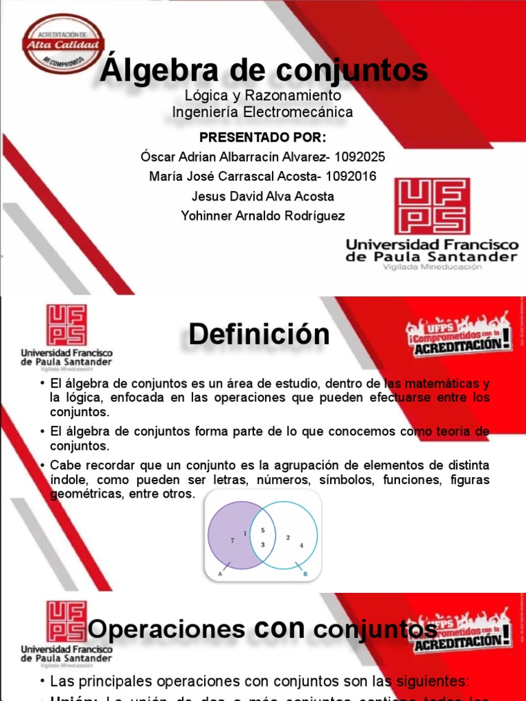 Álgebra de Conjuntos Ufps Lógica y Razonamiento PDF Conjunto