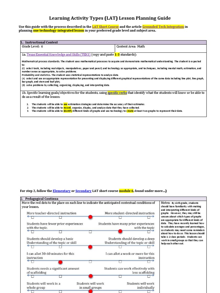 LAT Lesson Planning Guide Example | PDF | Educational Assessment ...