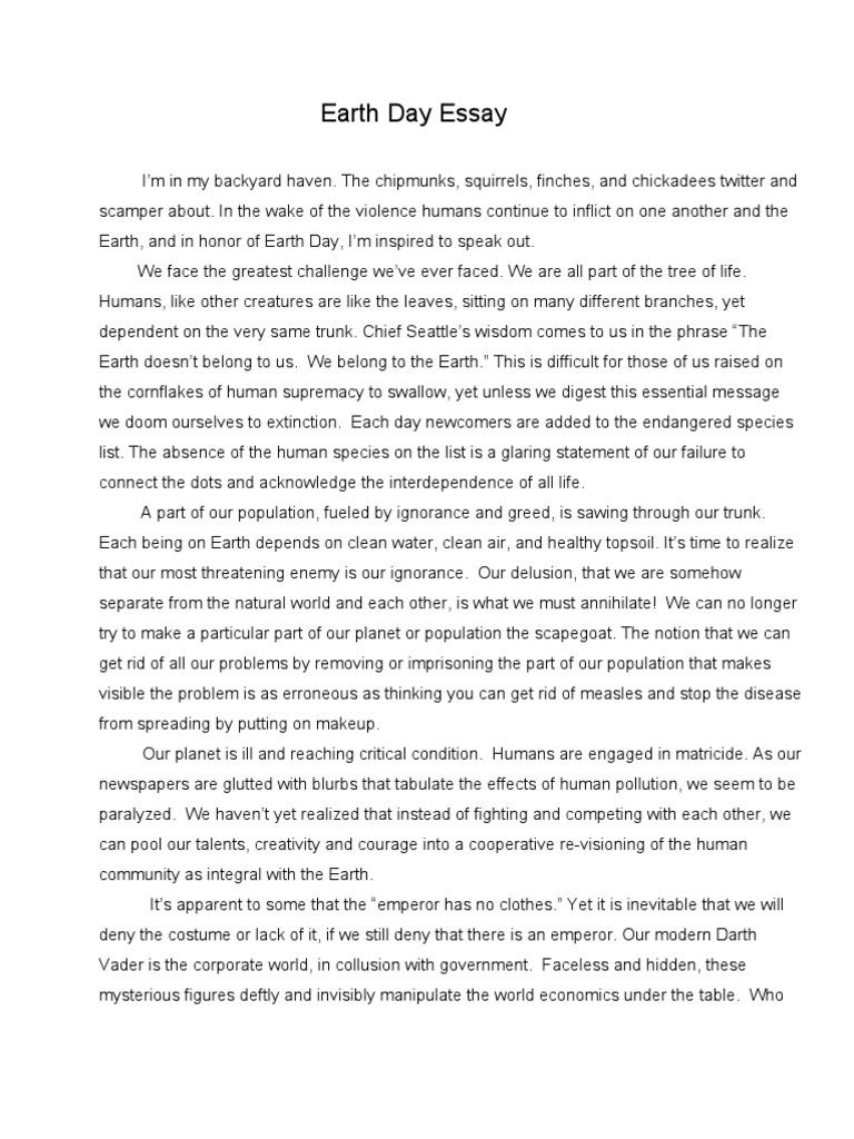 Earth Day Essay 0407 | PDF | Life | Human